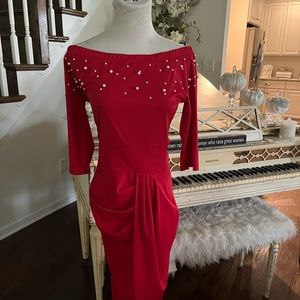 Red Off the Shoulder Cocktail Dress